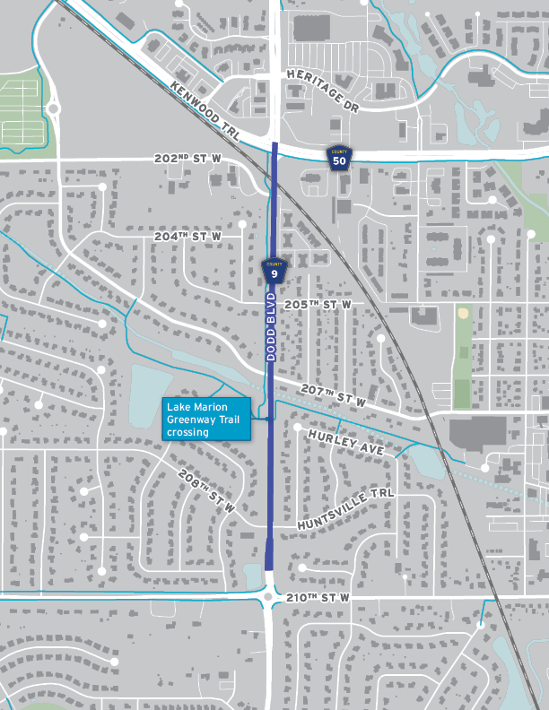map of project area along Dodd Road from 202nd street to 208 street 